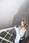 Neuschwanstein bridge fog. Baby not impressed.